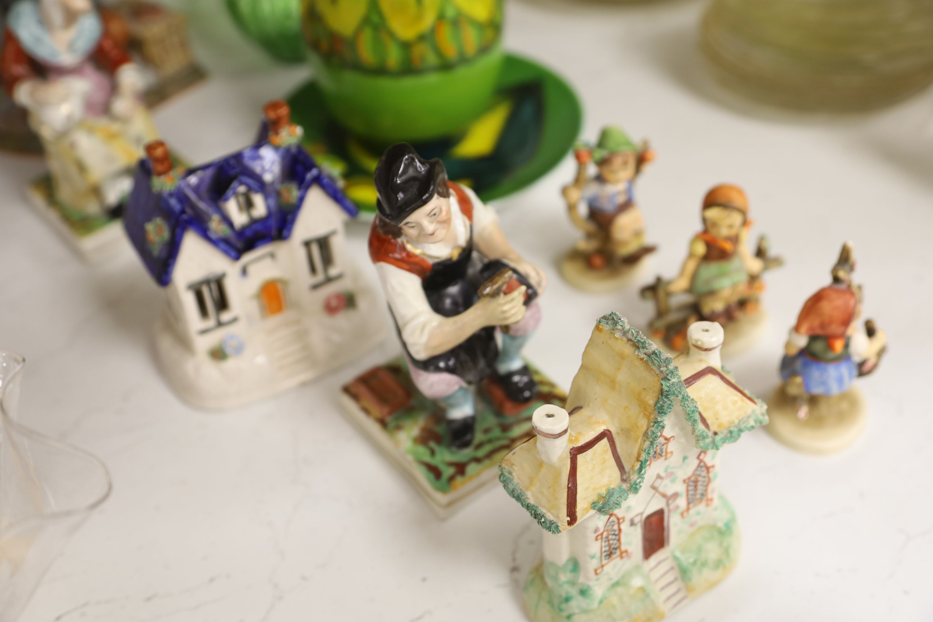 A quantity of mixed ceramics including Poole, Staffordshire, Goebel and a green glass decanter